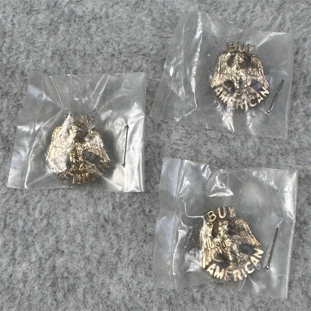 Kirks Folly Vintage Buy American Bald Eagle Lapel Hat Pin Lot of 3